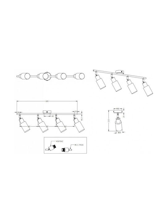 Trio Lighting Mars Спот с 4 Светлини и с Цокъл E14 в Сребрист Цвят