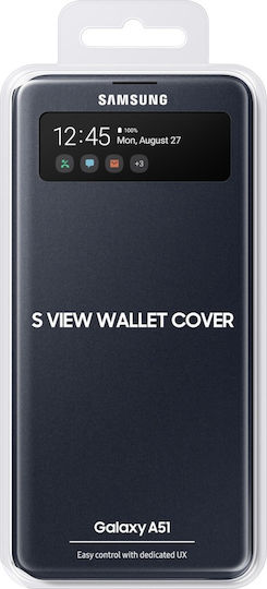 Samsung S View Калъф Портфейл Изкуствена Кожа Черен Galaxy A51