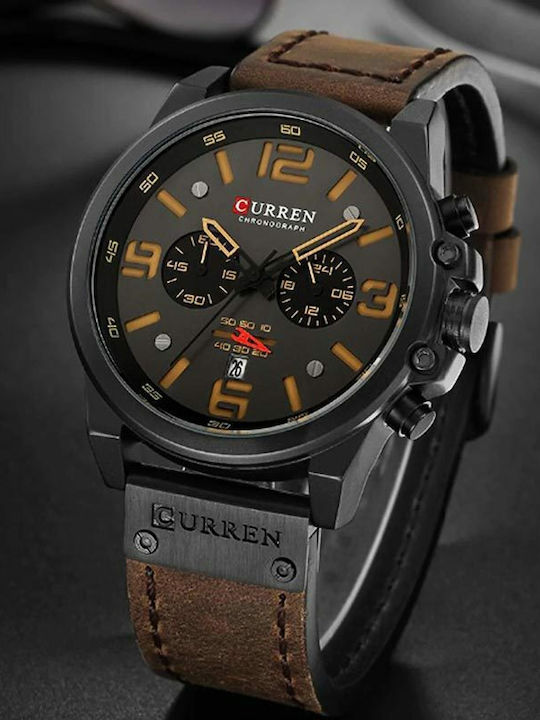 Curren Men's Watch 47mm Chronograph Battery with Brown Leather Strap