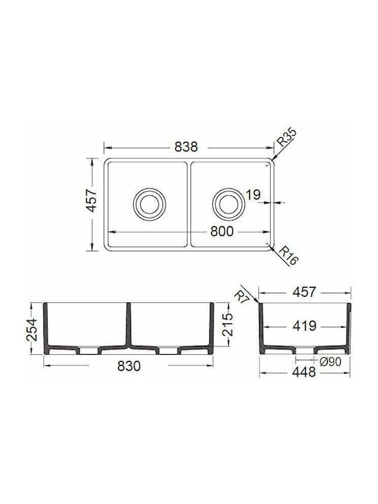 Bocchi 1139 1139-401 Undermount Sink Porcelain W84xD46cm Black Matt