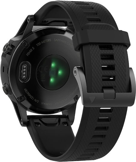 Garmin Fenix 5 Stainless Steel 47mm Αδιάβροχο Smartwatch με Παλμογράφο (Black with Black Band)