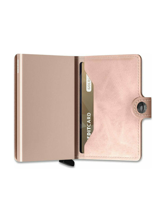 Miniwallet Vintage Δερμάτινο Ανδρικό Πορτοφόλι Καρτών με RFID και Μηχανισμό Slide Ροζ