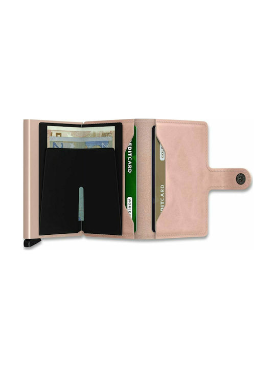 Miniwallet Vintage Δερμάτινο Ανδρικό Πορτοφόλι Καρτών με RFID και Μηχανισμό Slide Ροζ