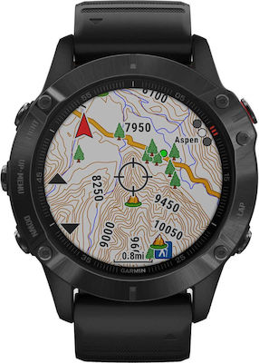 Garmin Fenix 6 Pro Stainless Steel 47mm Αδιάβροχο Smartwatch με Παλμογράφο (Black with Black Band)