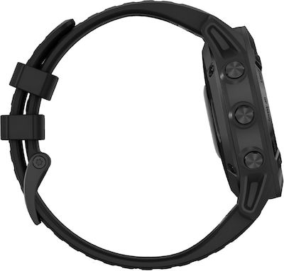Garmin Fenix 6 Pro Stainless Steel 47mm Αδιάβροχο Smartwatch με Παλμογράφο (Black with Black Band)