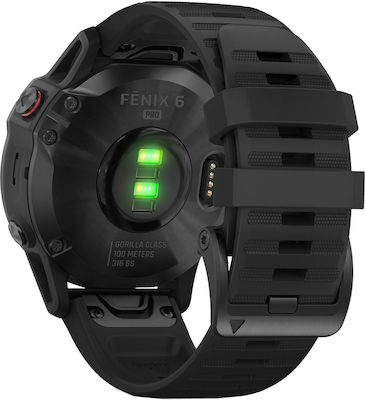 Garmin Fenix 6 Pro Stainless Steel 47mm Αδιάβροχο Smartwatch με Παλμογράφο (Black with Black Band)