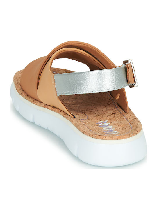 Twins Leder Flache Sandalen für Damen Anatomisch in Tabac Braun Farbe