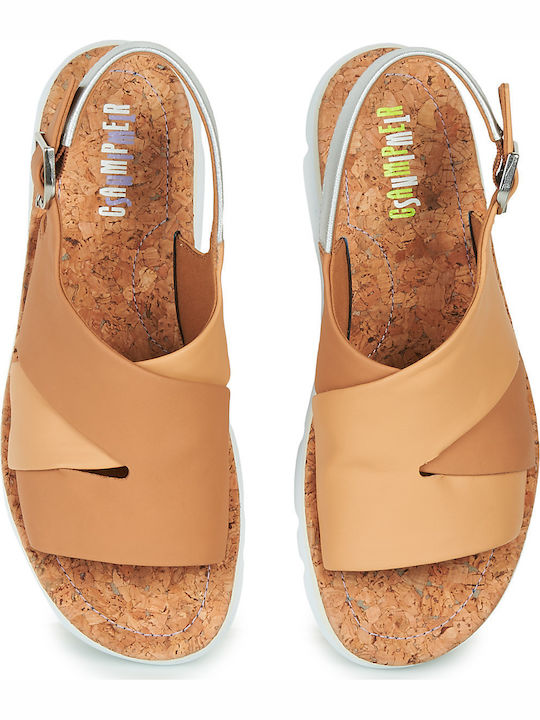 Twins Leder Flache Sandalen für Damen Anatomisch in Tabac Braun Farbe
