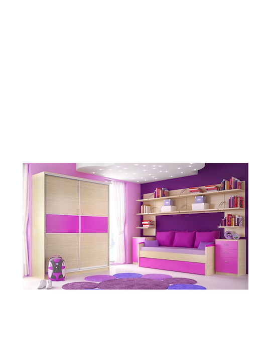 Amorgos 2 Pat pentru Copii - Canapea Single Roz pentru Saltea 90x190cm