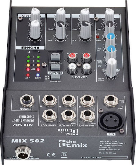 The t.mix Analogmischpult 5 Kanäle mit Phantom Power & 1 XLR-Eingang