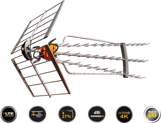 Televes DAT Boss LR UHF(C21-60) G47 dBi 149740 Outdoor TV Antenna (Does not Require Power Supply) Silver