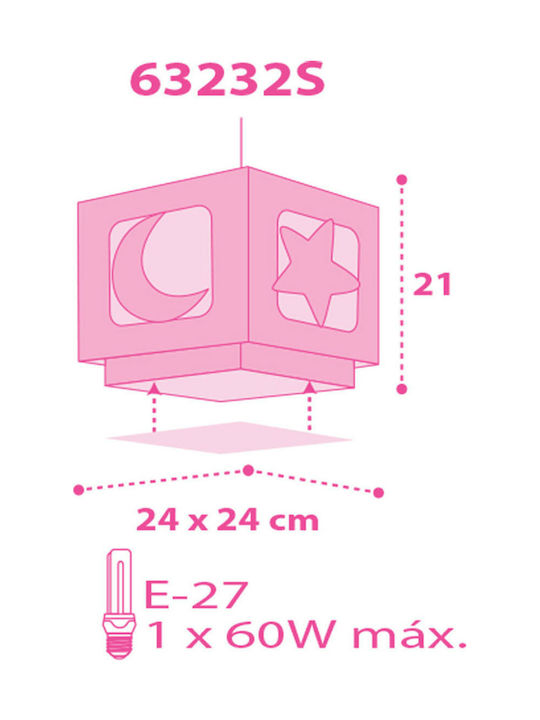 Ango Kids Plastic Single Ceiling Light E27 Moon Pink 23W