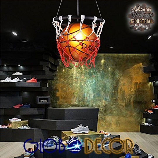 GloboStar Spalding NBA Μονόφωτο Παιδικό Φωτιστικό Κρεμαστό από Μέταλλο με Υποδοχή E27 32x58cm