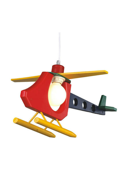 Aca Kids Wooden / Plastic Single Ceiling Light E27 Helicopter Red 40W