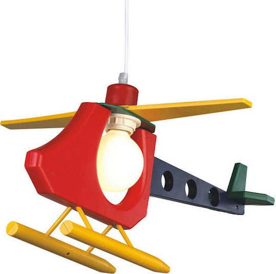 Aca Kids Wooden / Plastic Single Ceiling Light E27 Helicopter Red 40W