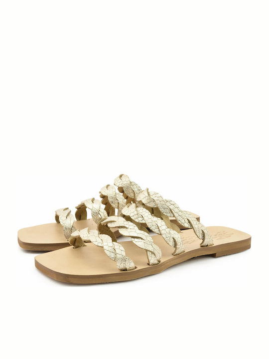 Sante Leder Damen Flache Sandalen in Gold Farbe