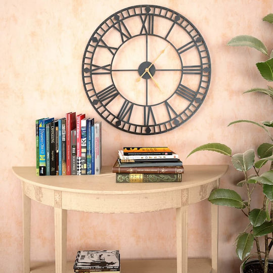 vidaXL Стенен часовник Vintage XXL 60cm Античен стенен часовник Металик Черен Ø60см