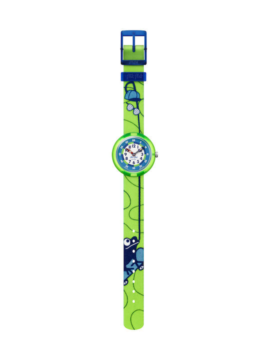 FlikFlak Kids Analog Watch SK8frog with Fabric Strap Green