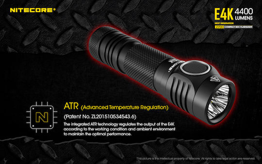 NiteCore Wiederaufladbar Taschenlampe LED IP68 mit maximaler Helligkeit 4400lm E4K Schwarz