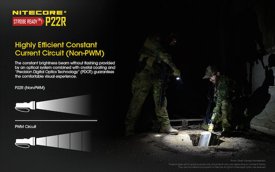 NiteCore Wiederaufladbar Taschenlampe LED IP68 mit maximaler Helligkeit 1800lm P22R 2x CR123 Schwarz