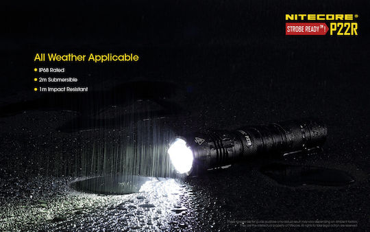 NiteCore Wiederaufladbar Taschenlampe LED IP68 mit maximaler Helligkeit 1800lm P22R 2x CR123 Schwarz