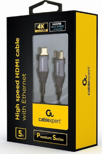 Cablexpert HDMI 2.0 Premium High Speed 4K 60Hz HDR Braided Cable HDMI male - HDMI male 5m Γκρι