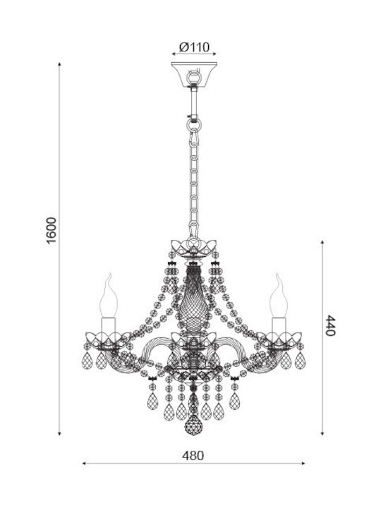Aca Gladiolo Chandelier Candlestick 3xE14 Transparent 48cm BLK80413PCC
