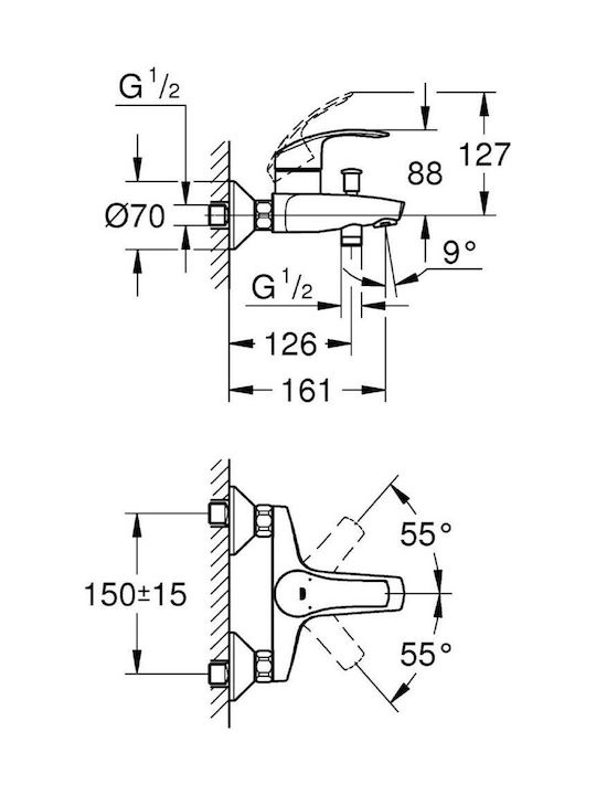 Grohe Eurosmart Mixing Bathtub Shower Faucet Silver