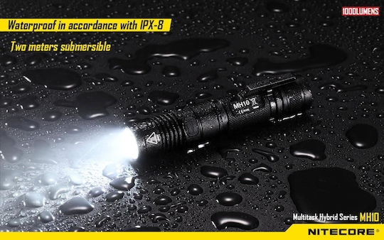 NiteCore Rechargeable Flashlight LED IPX8 with Maximum Brightness 1000lm MH10 2 x CR123A Black