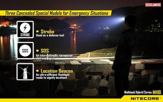 NiteCore Rechargeable Flashlight LED IPX8 with Maximum Brightness 1000lm MH10 2 x CR123A Black