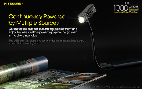 NiteCore Rechargeable Keychain Flashlight LED IP54 with Maximum Brightness 1000lm TUP Embedded Black
