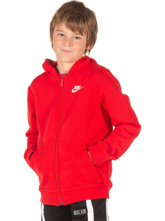 Athletic Kids Sweatshirt Cardigan Cotton with Hood Red Sportswear