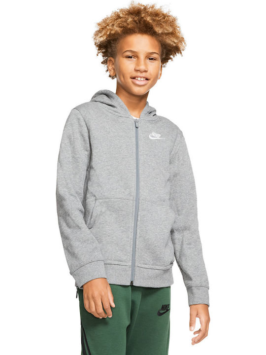 Athletic Kids Sweatshirt Cardigan Cotton with Hood Gray Sportswear