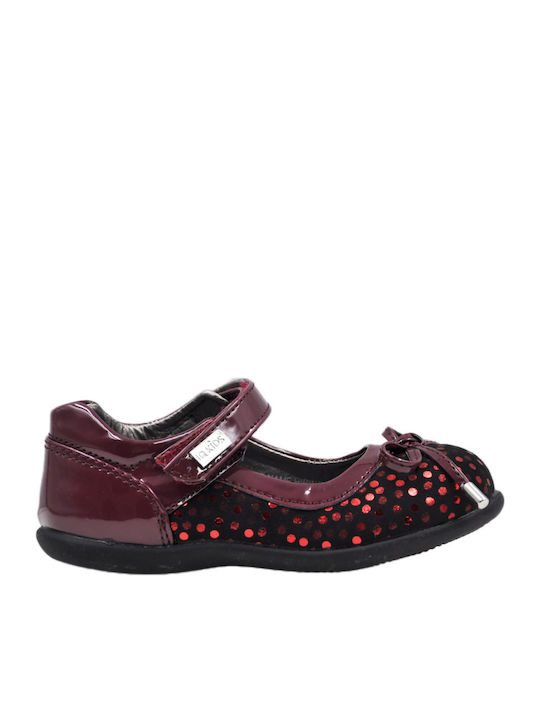 Kids Suede Ballerinas with Hoop & Loop Closure Burgundy