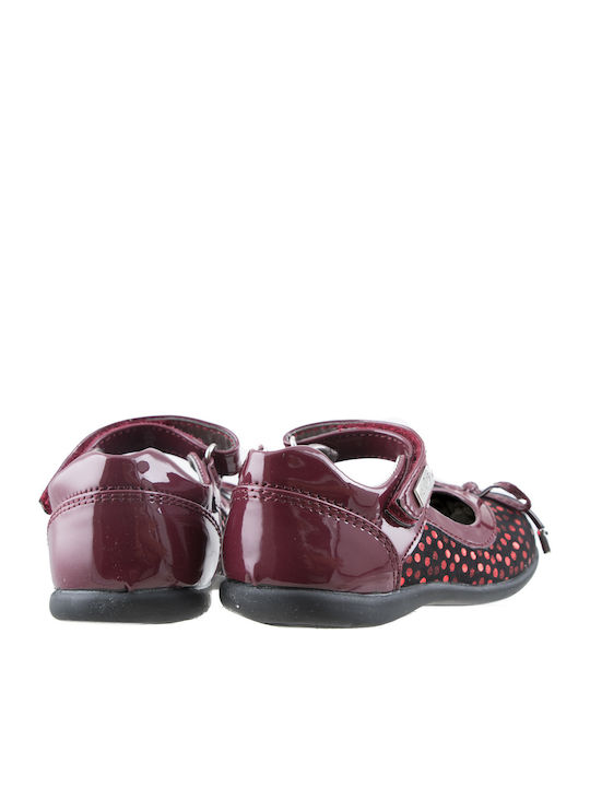 Kids Suede Ballerinas with Hoop & Loop Closure Burgundy