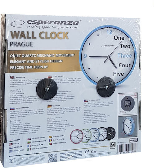 Esperanza Prague Ceas de Perete Plastic Albastru Ø20cm