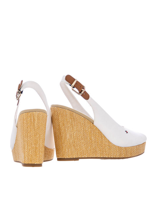 Iconic Elena Sling Back Women's Fabric Peep Toe Platforms White