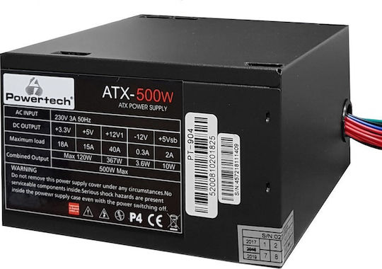 Powertech 500W Μαύρο Τροφοδοτικό Υπολογιστή Full Wired (PT-904)