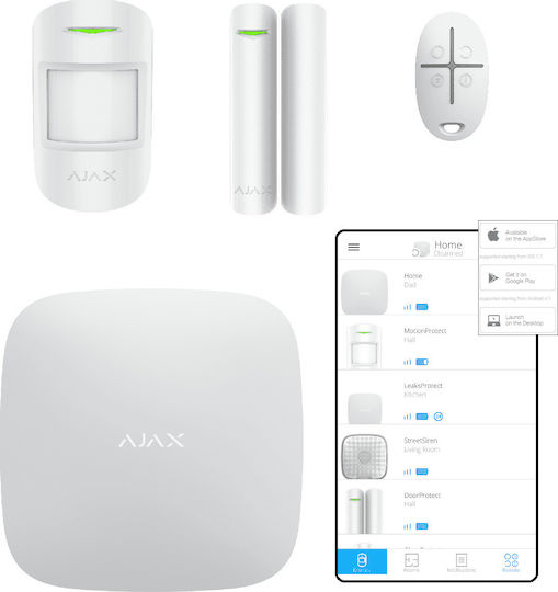 Ajax Systems StarterKit Wireless Alarm System with Motion Detector , Door Sensor , Remote and Hub (GSM) White