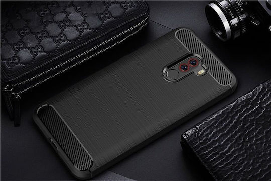 Carbon Fiber Brushed Задна корица Силикон Черен (Pocophone F1)