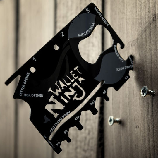 Wallet Ninja 18 в 1 Карта Мултиинструмент Черна в Кожен Калъф