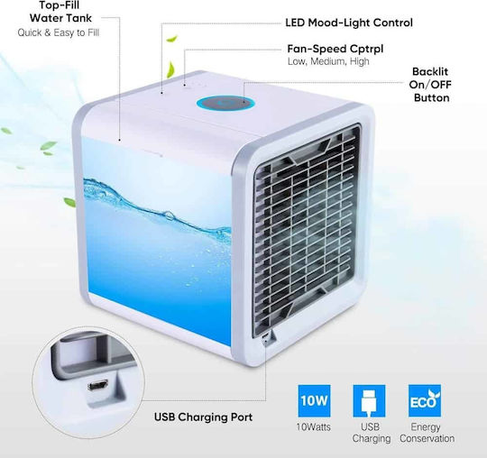 Mini-Klimaanlage USB mit Wasser und Beleuchtung Weiß