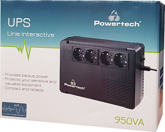 Powertech PT-950C UPS Linie Interactivă 950VA 570W cu 4 Prize Schuko