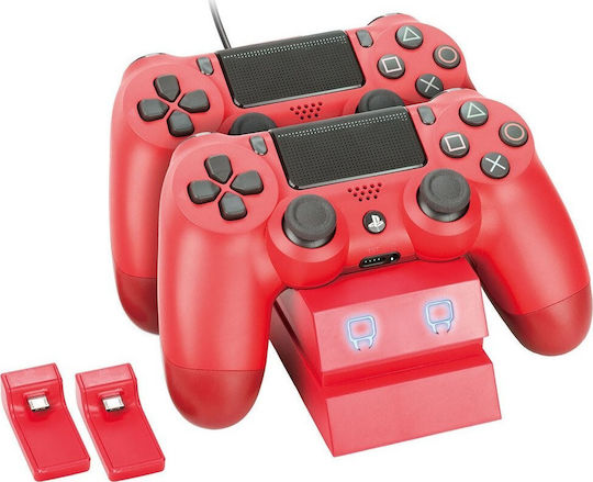 4Gamers Dual Charge 'N' Stand Βάση Φόρτισης για 2 χειριστήρια PS4 Κόκκινη