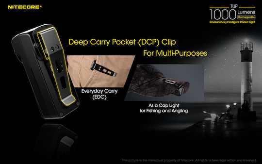 NiteCore Rechargeable Keychain Flashlight LED IP54 with Maximum Brightness 1000lm Tup Embedded Gray
