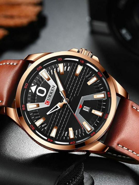 Curren Ανδρικό Ρολόι 47mm Μπαταρίας με Δερμάτινο Λουράκι Black/Brown