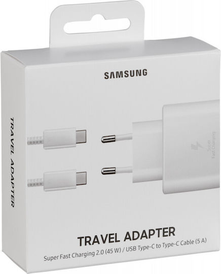 Samsung Φορτιστής με Θύρα USB-C και Καλώδιο USB-C - USB-C 45W Λευκός (EP-TA845)