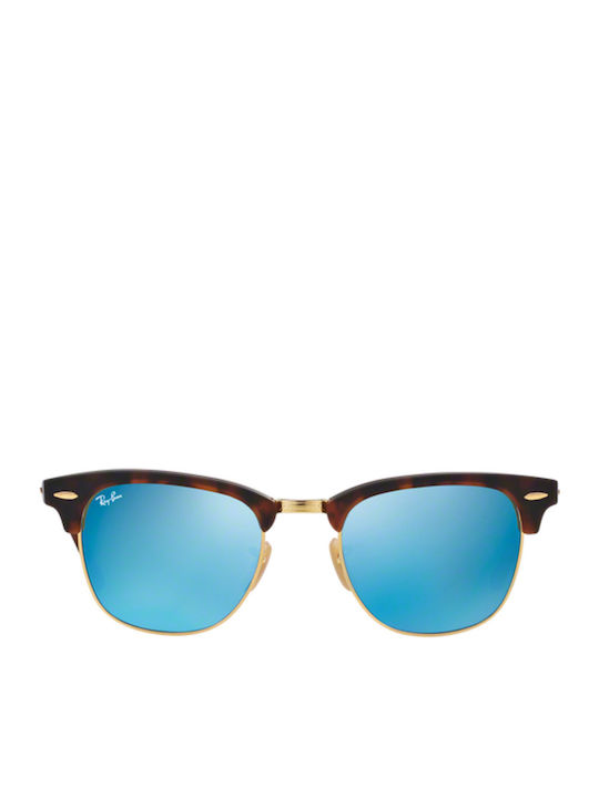 Ray Ban Clubmaster Unisex Sunglasses with Brown Tartaruga Frame and Blue Mirror Lens RB3016 114517