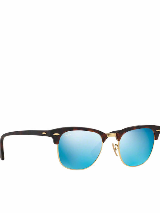 Ray Ban Clubmaster Unisex Sunglasses with Brown Tartaruga Frame and Blue Mirror Lens RB3016 114517
