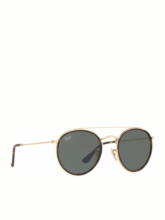 Ray Ban Round Double Bridge Unisex Ochelari De Soare Cu Ramă Auriu Tartarugă Și Lentilă Verde RB3647N 001